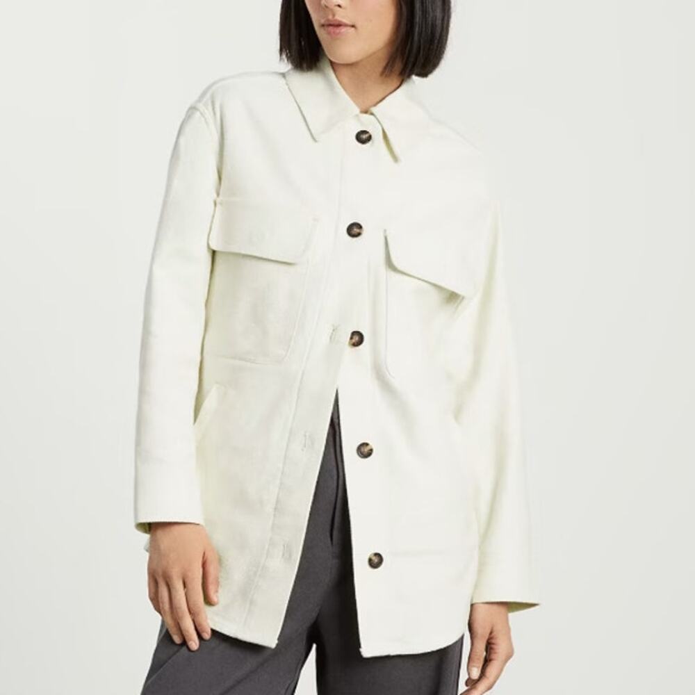 Everlane Cream Oversized Shirt Jacket Womens M Button Up Twill Cotton Collared